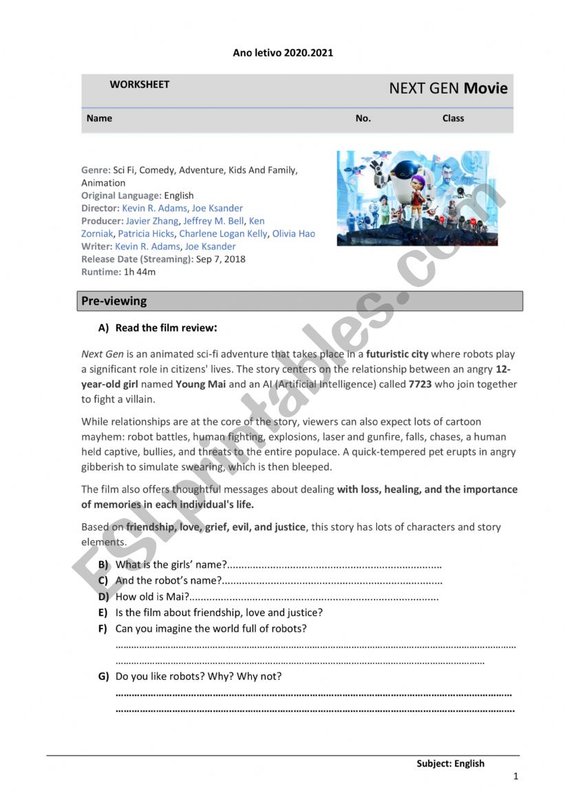 New Gen movie worksheet