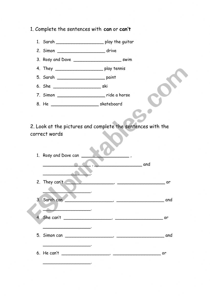 can can�t worksheet