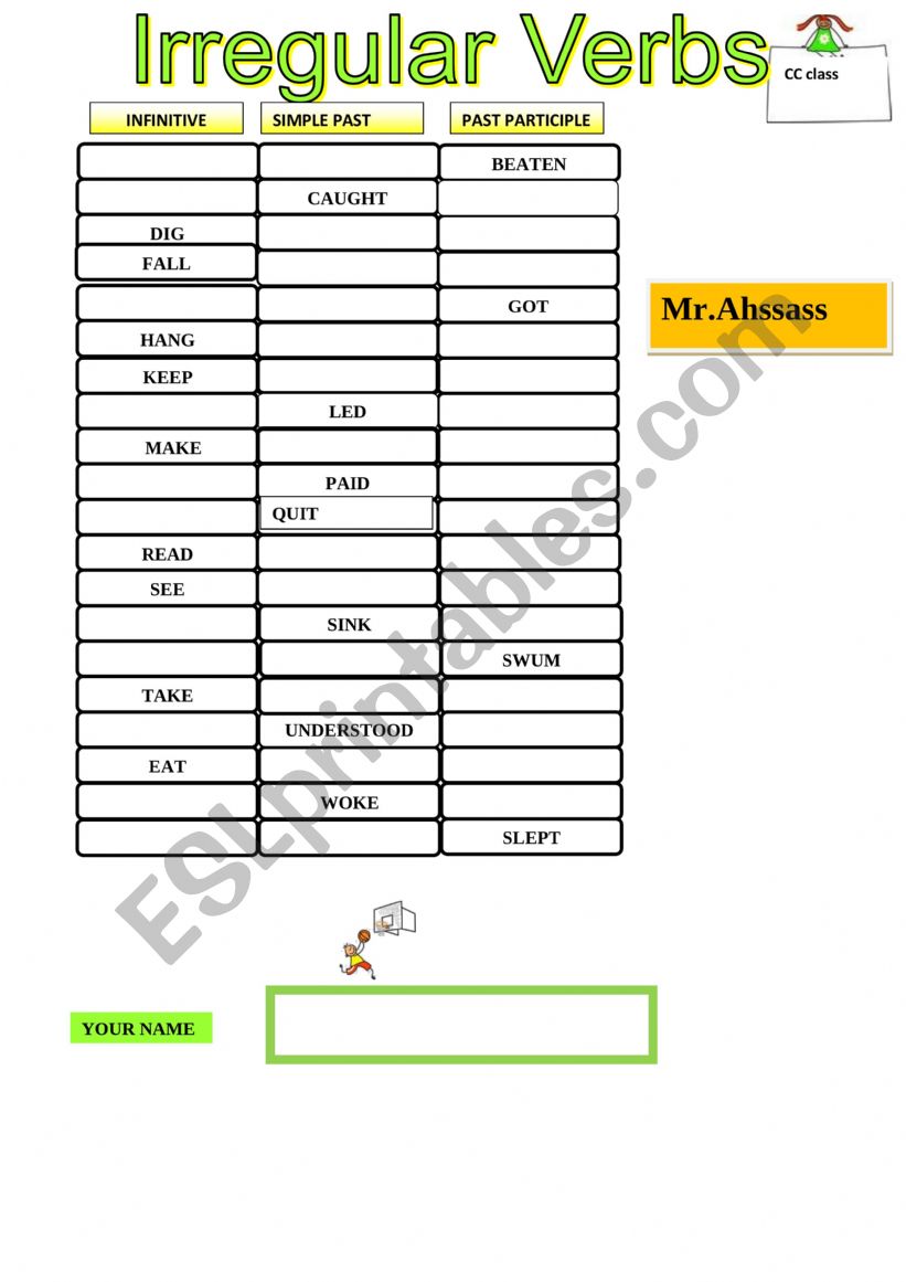 Irregular verbs Test1 worksheet