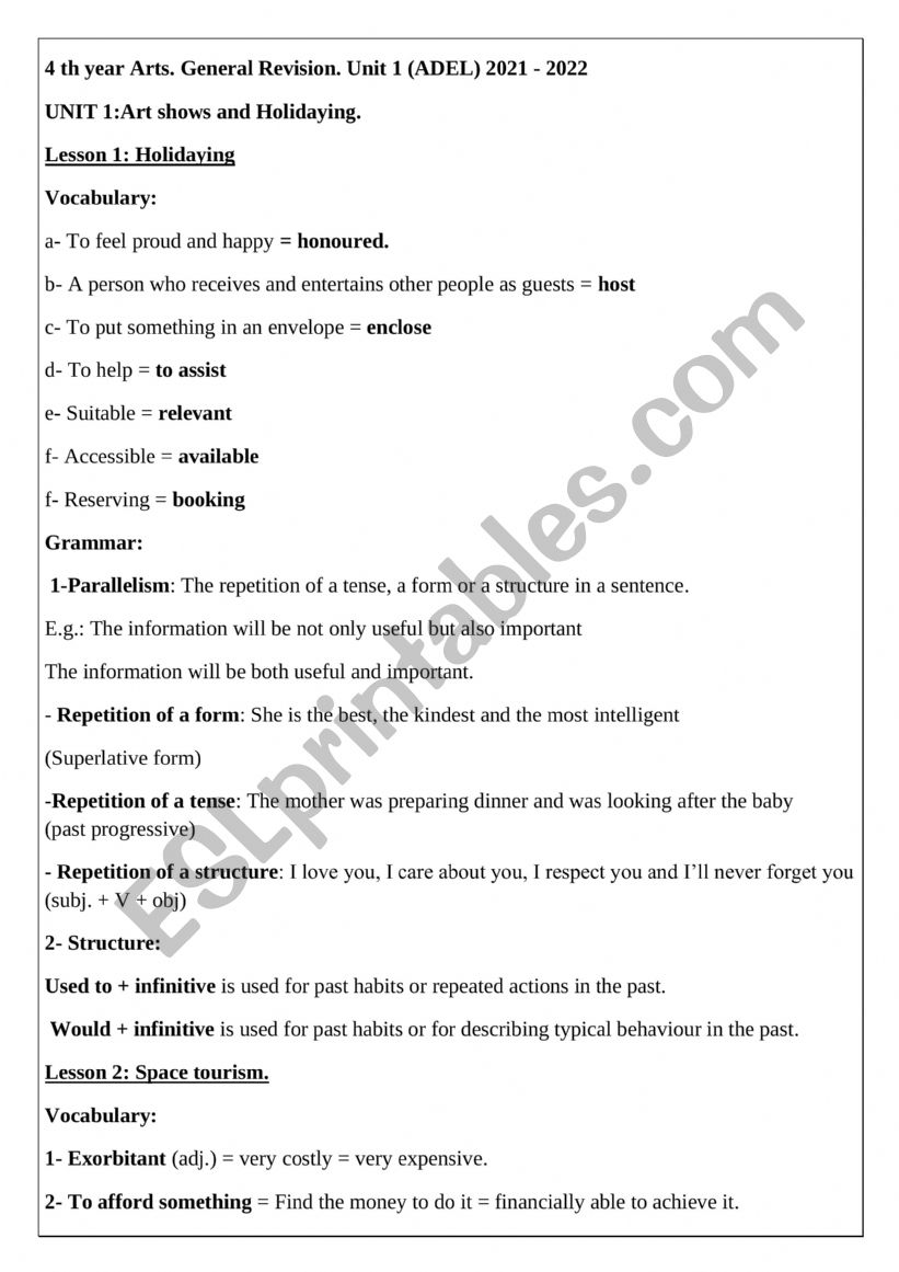 4th year General Revision Unit 1