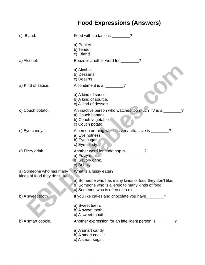 Food Vocabulary Quiz worksheet