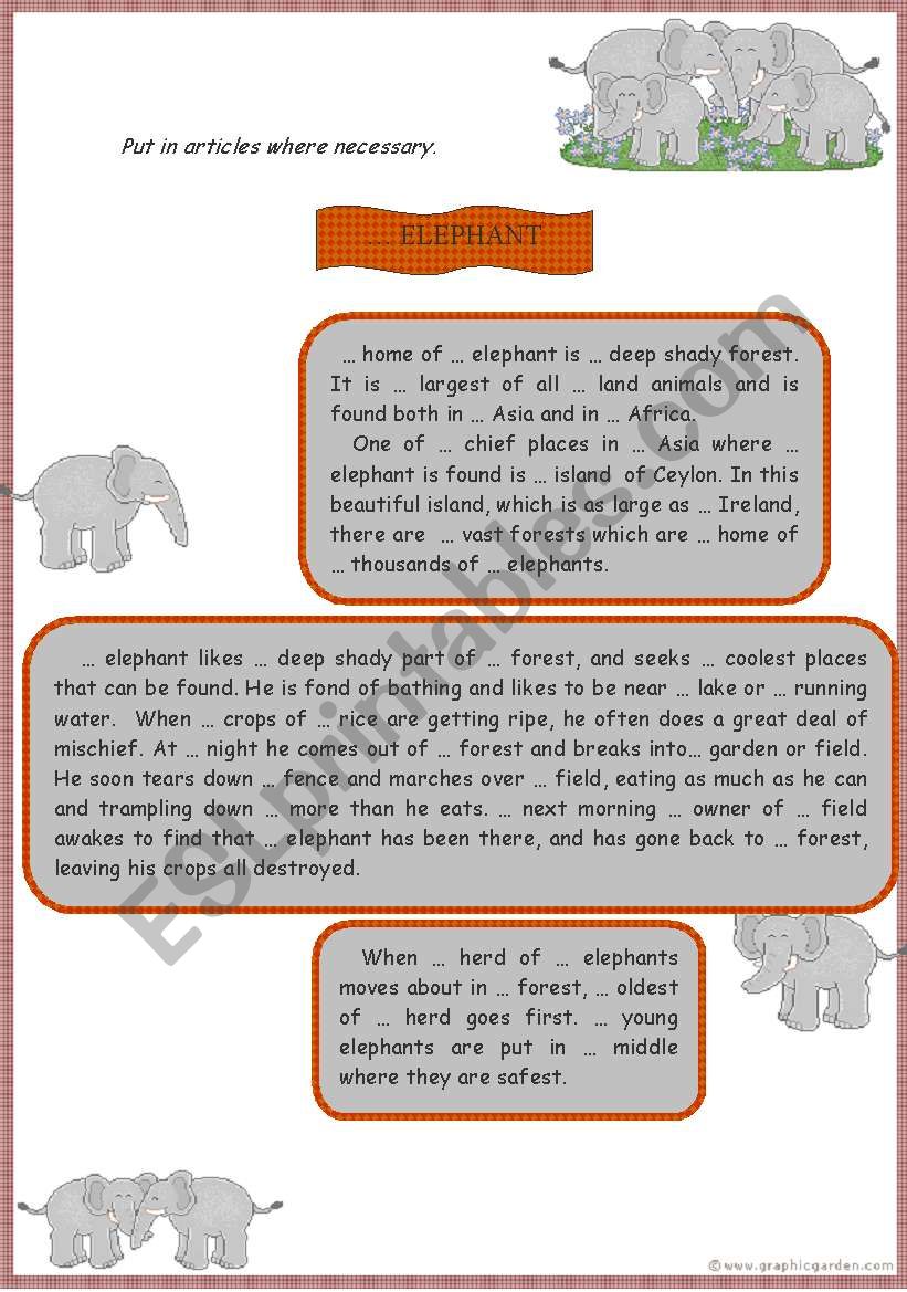 ELEPHANT(Articles) worksheet