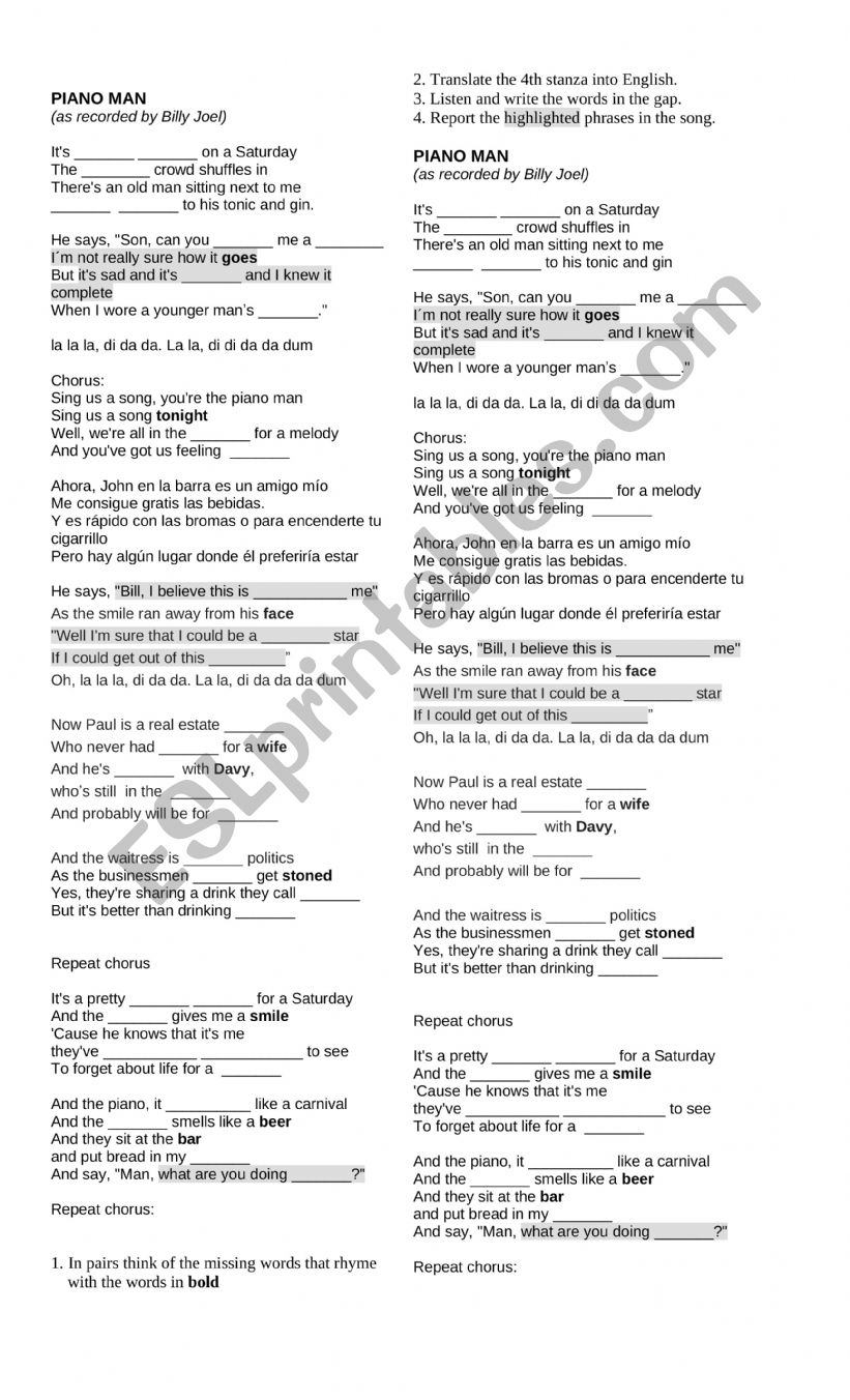 The Piano man lyrics (By Billy Joel)