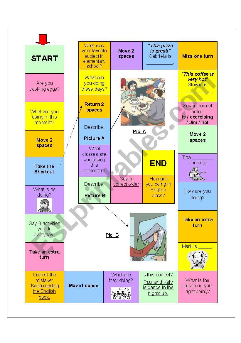 Present Continuous Board game for young learners - ESL worksheet by Larisa.