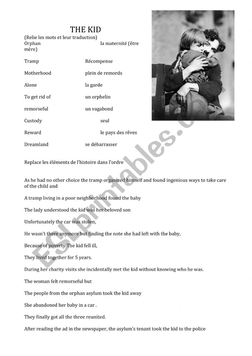 Charlie Chaplin�s  THE KID worksheet