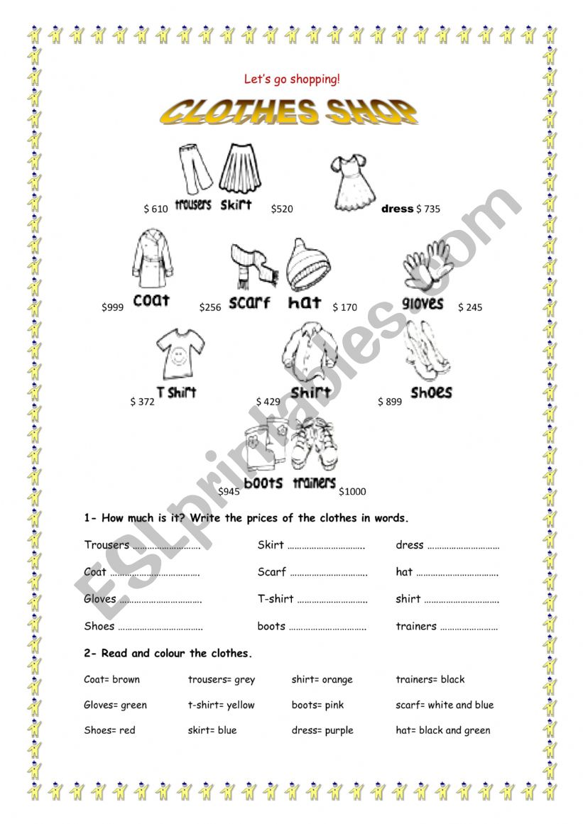 Let�s go shopping worksheet