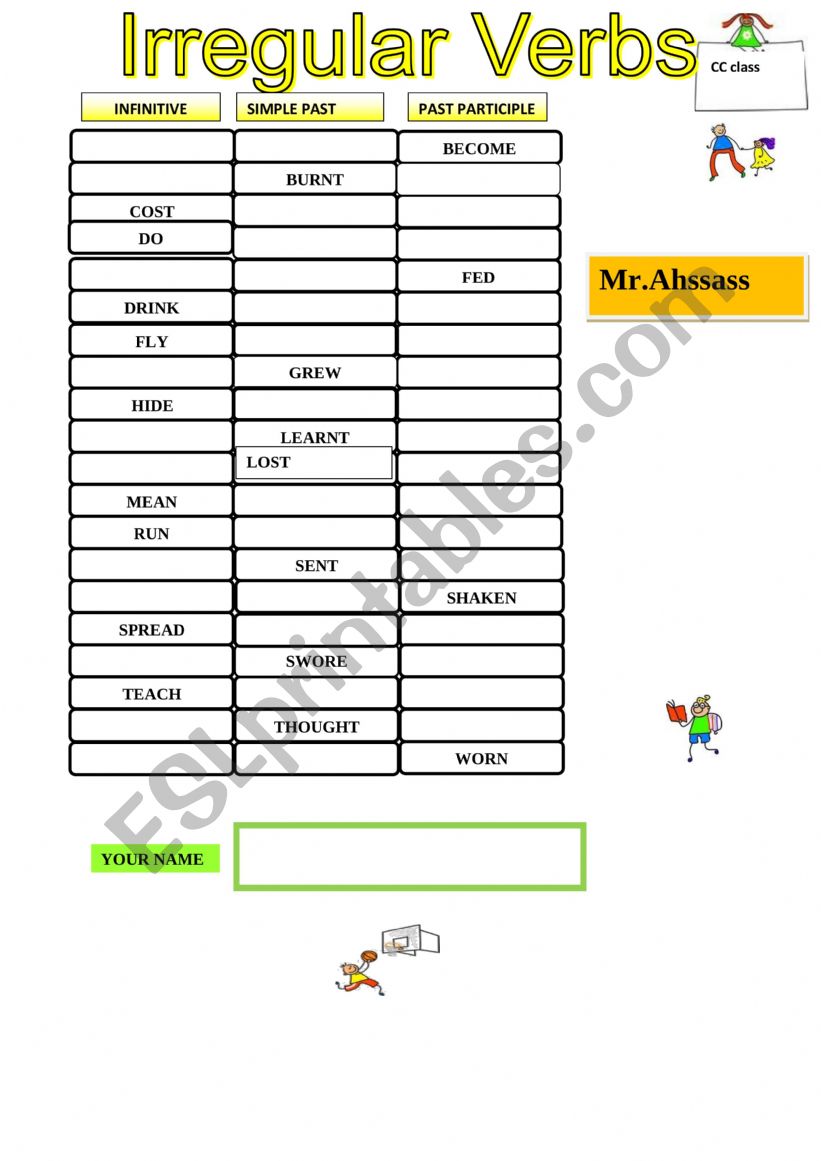 Irregular verbs test 2 worksheet