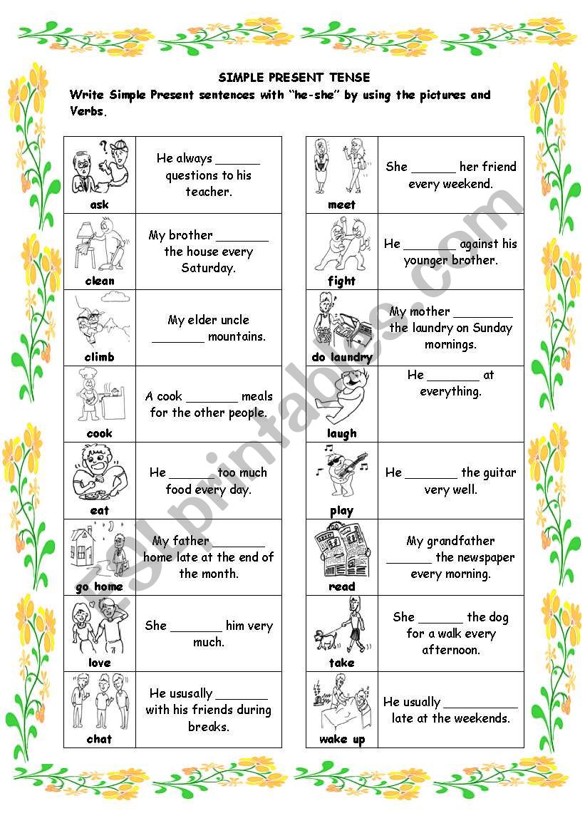 simple present tense worksheet