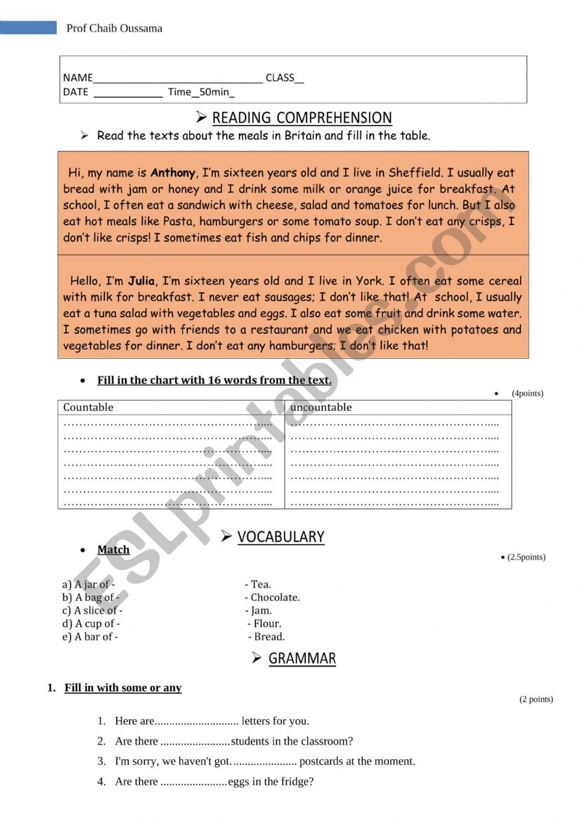 Common core exam  worksheet