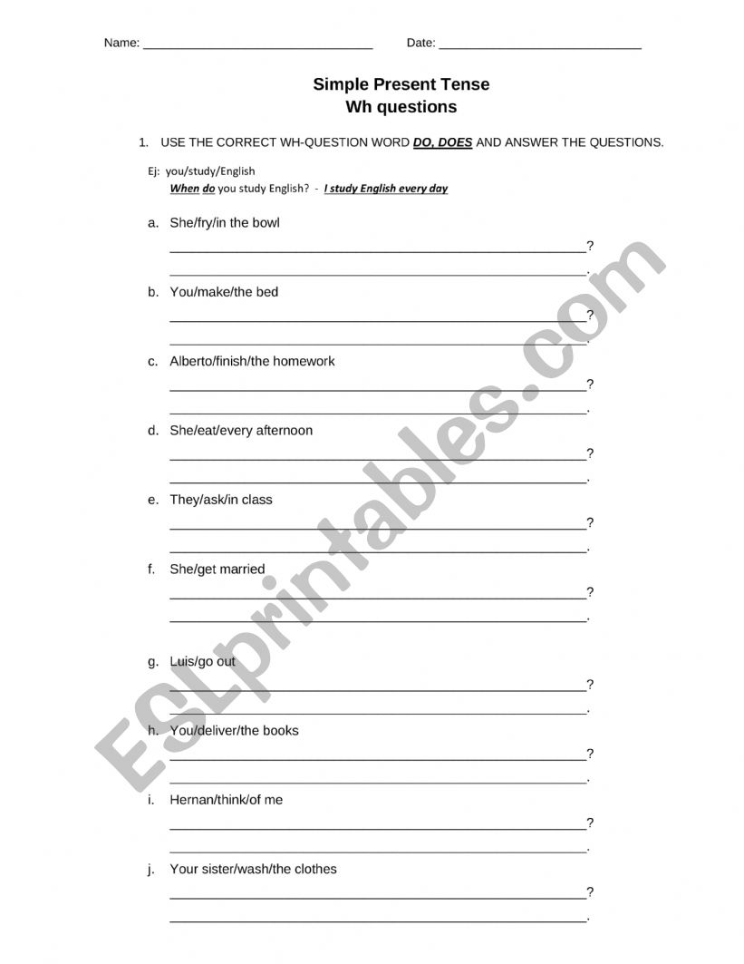 Simple Present - Wh Questions worksheet