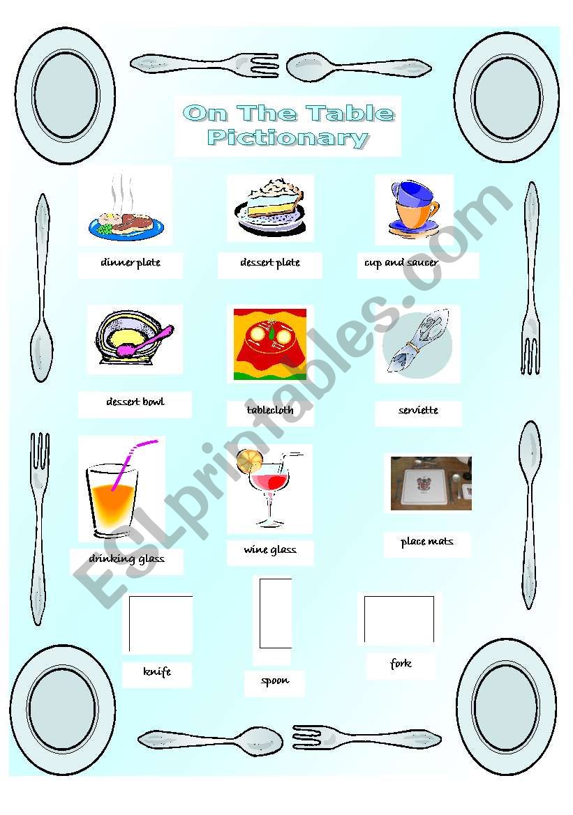 On the Table - Pictionary worksheet