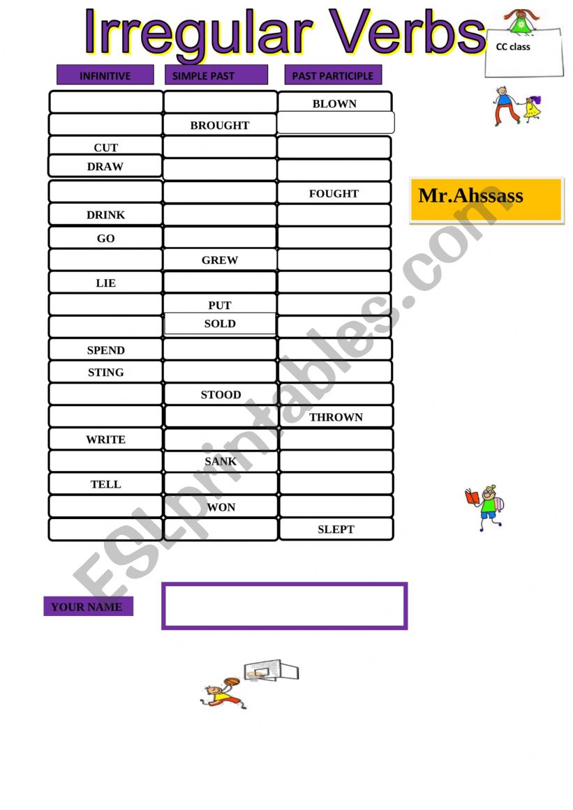 Irregular verbs Test 5 worksheet