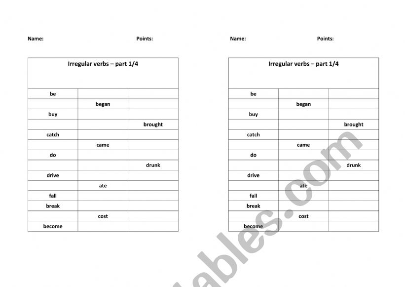 Irregular verbs worksheet