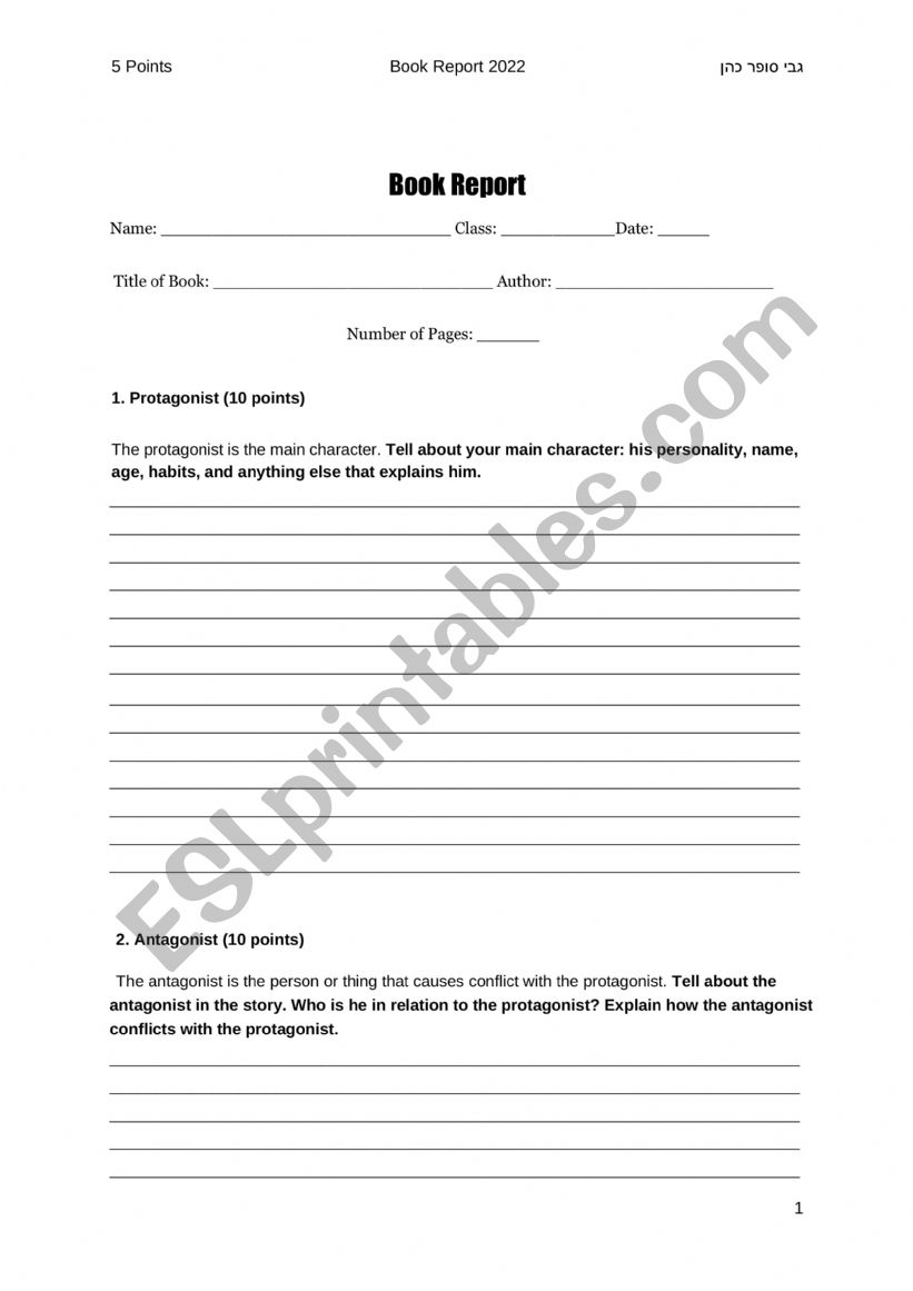 Book Report  worksheet