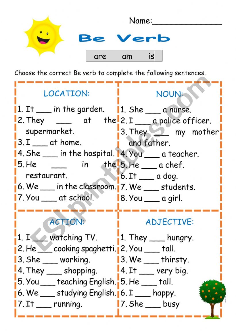 Be Verb practice worksheet