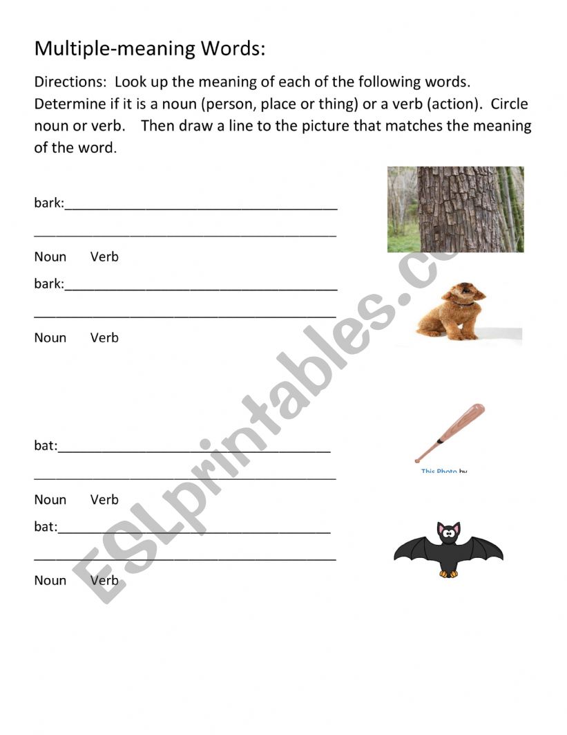 Multiple Meaning Words worksheet