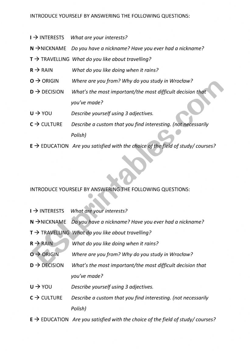 introduce yourself worksheet