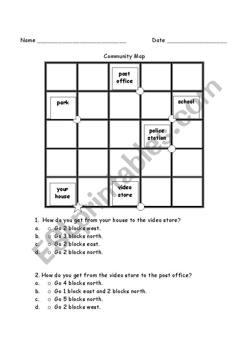 Giving Directions Using a Map worksheet
