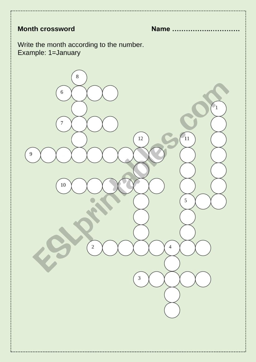 Months crossword 2 worksheet