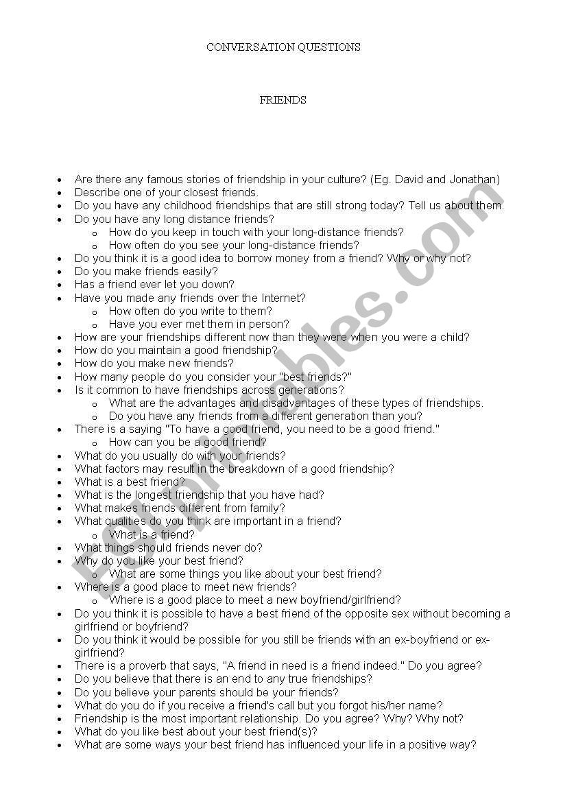 Conversation Questions worksheet
