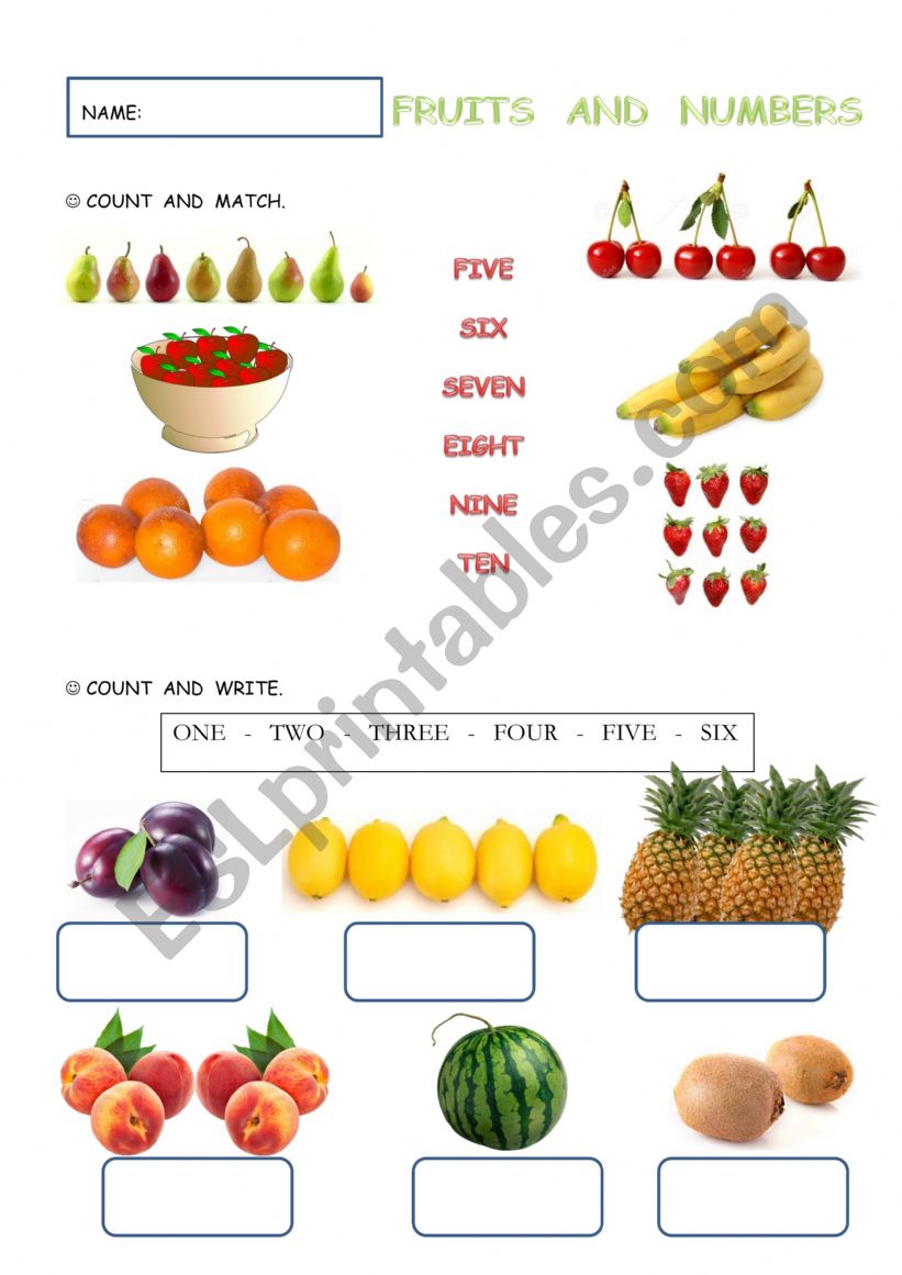 Fruits and Numbers worksheet