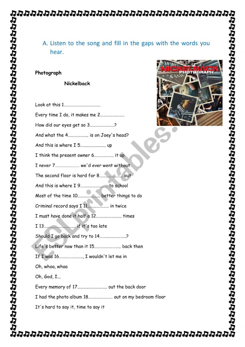 Childhood Memories - Song Activity - Photograph - Nickelback