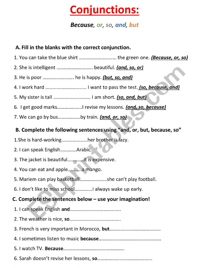 Conjunctions  worksheet