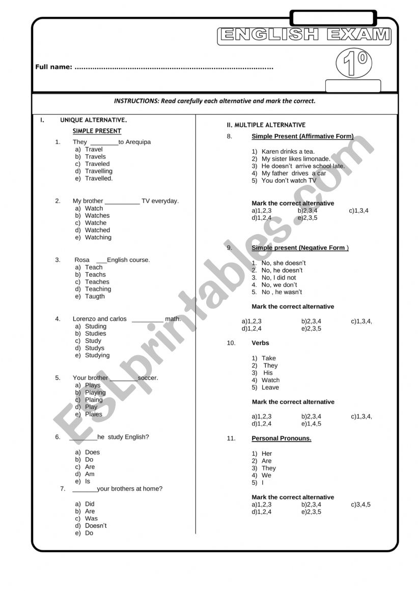 present simple worksheet