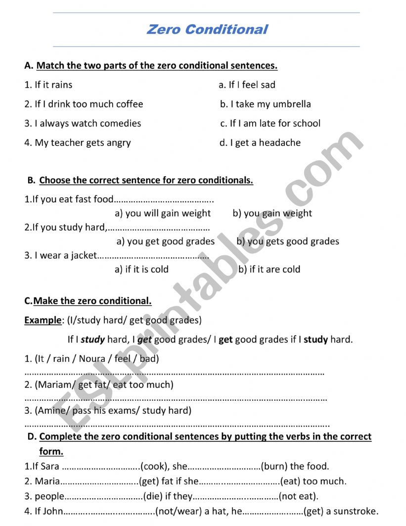 Zero Conditional  worksheet