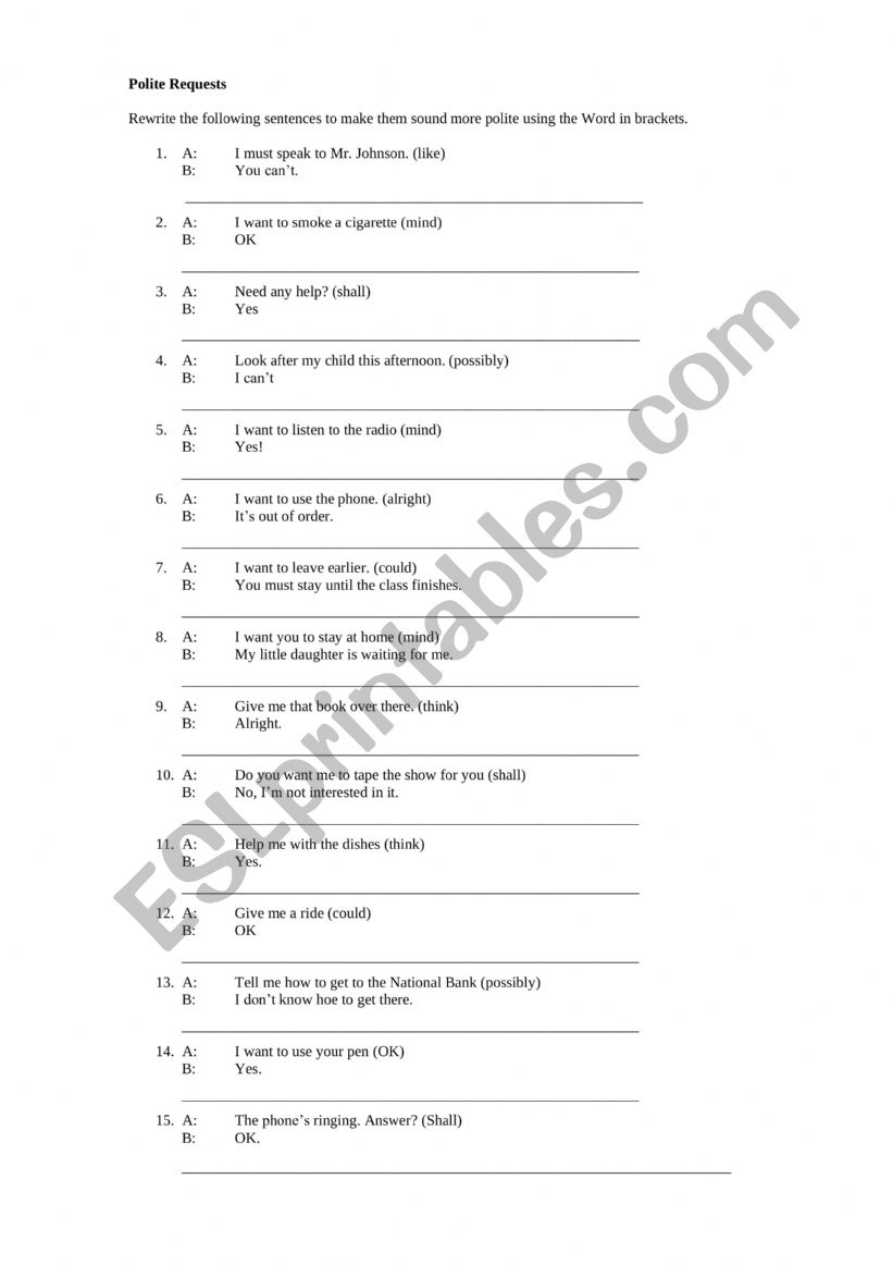 Polite requests worksheet