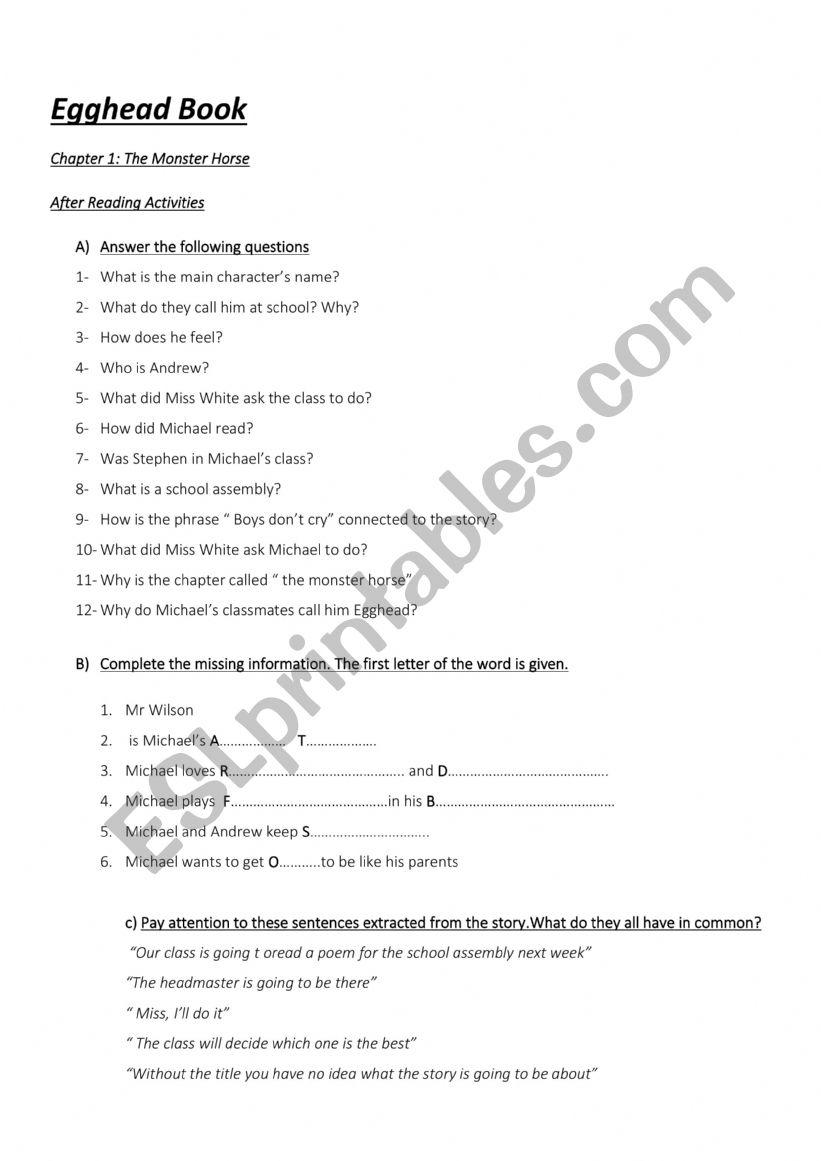 Egghead Reader worksheet