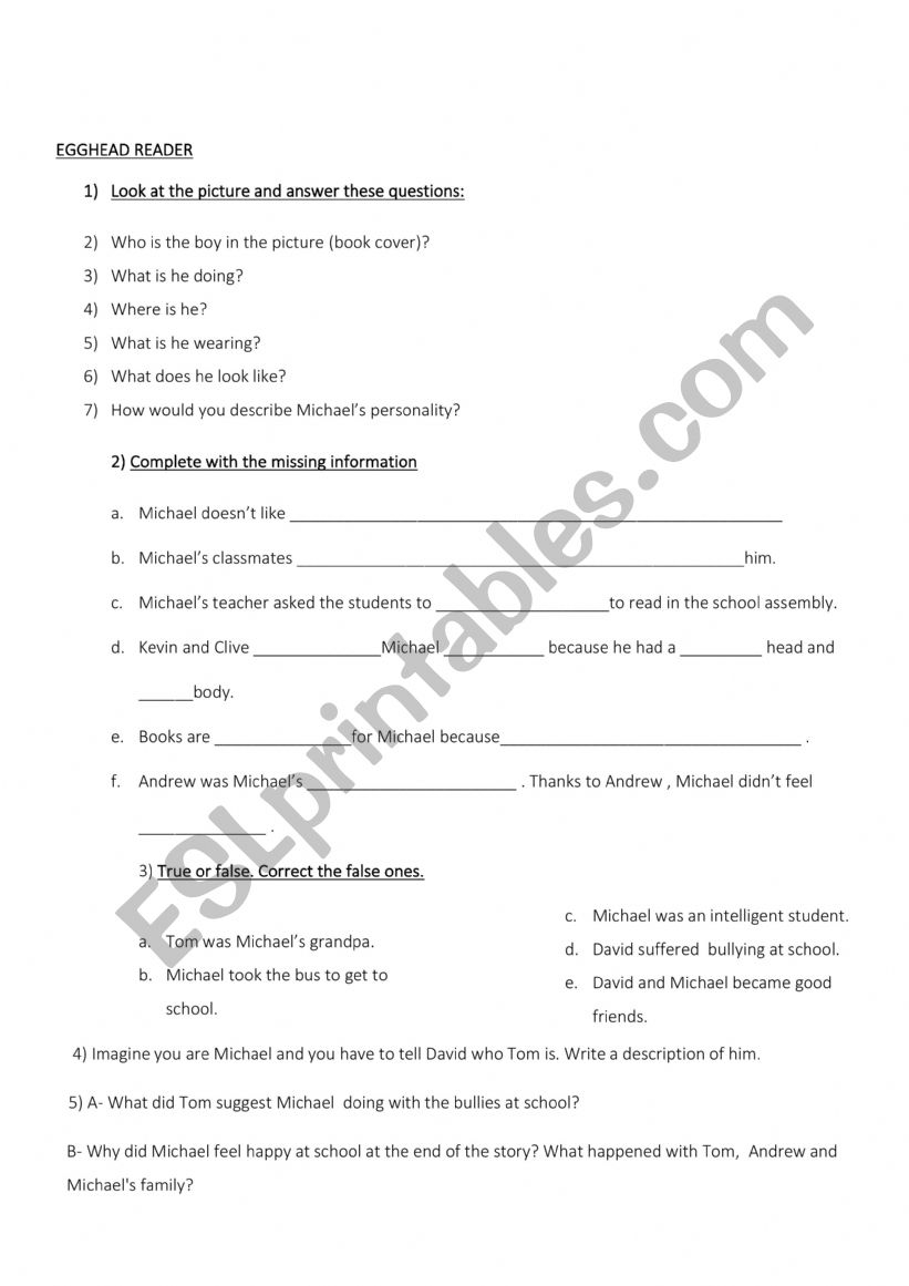 Egghead Reader worksheet