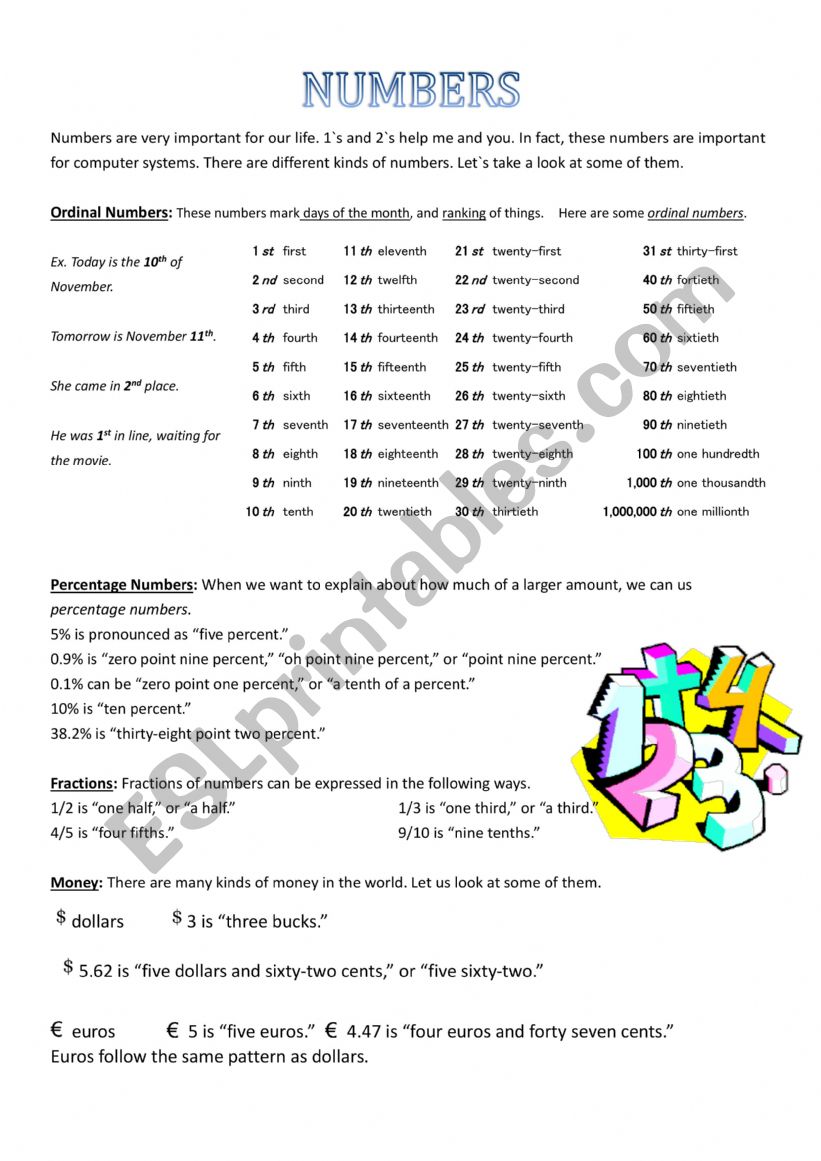 Numbers worksheet