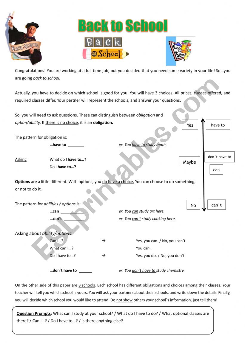 Back to School (Obligations) worksheet