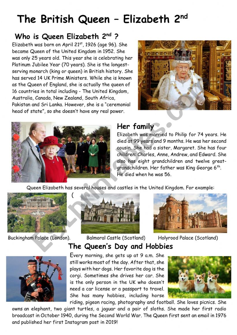 Who is Queen Elizabeth 2nd? worksheet