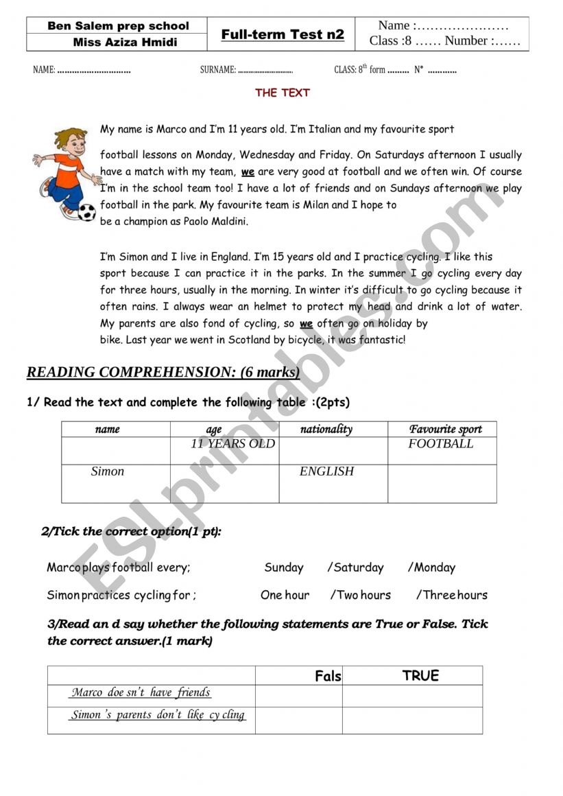 Full-term Test n2 worksheet