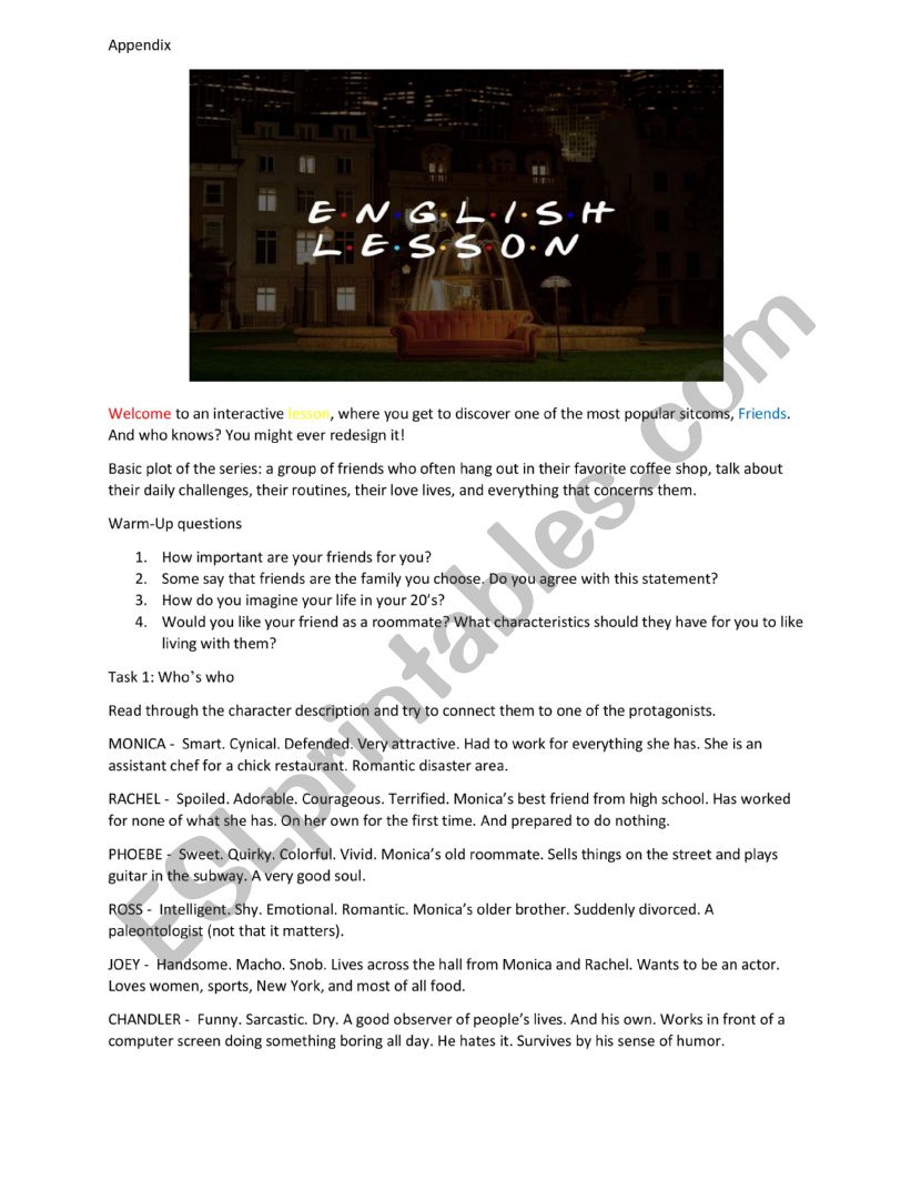 Friends TV show worksheet worksheet