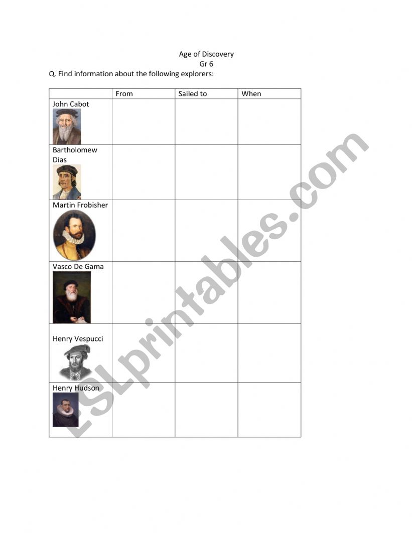 Age of discovery worksheet