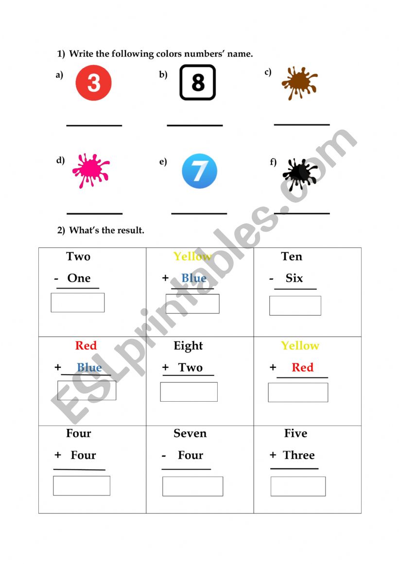 Colors and numbers worksheet
