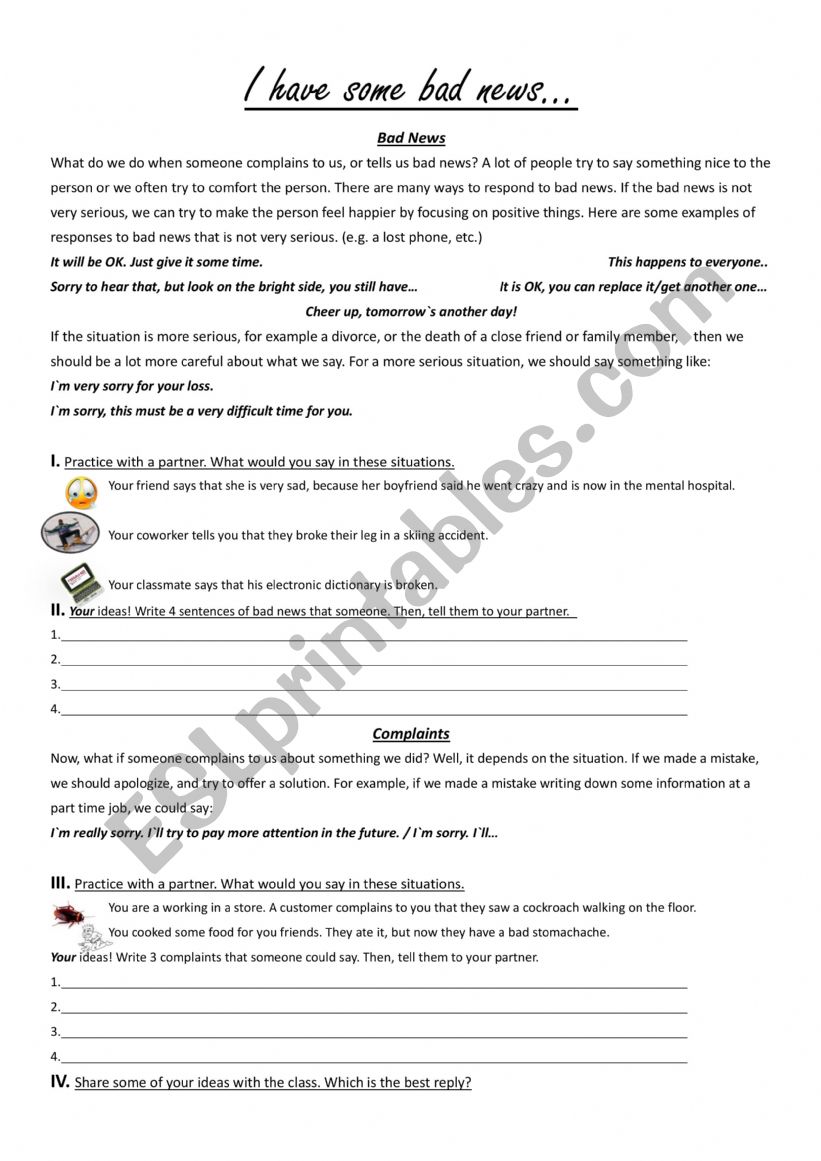 I have some bad newsâ€¦ worksheet