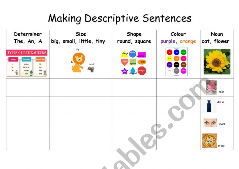Descriptive Sentences worksheet