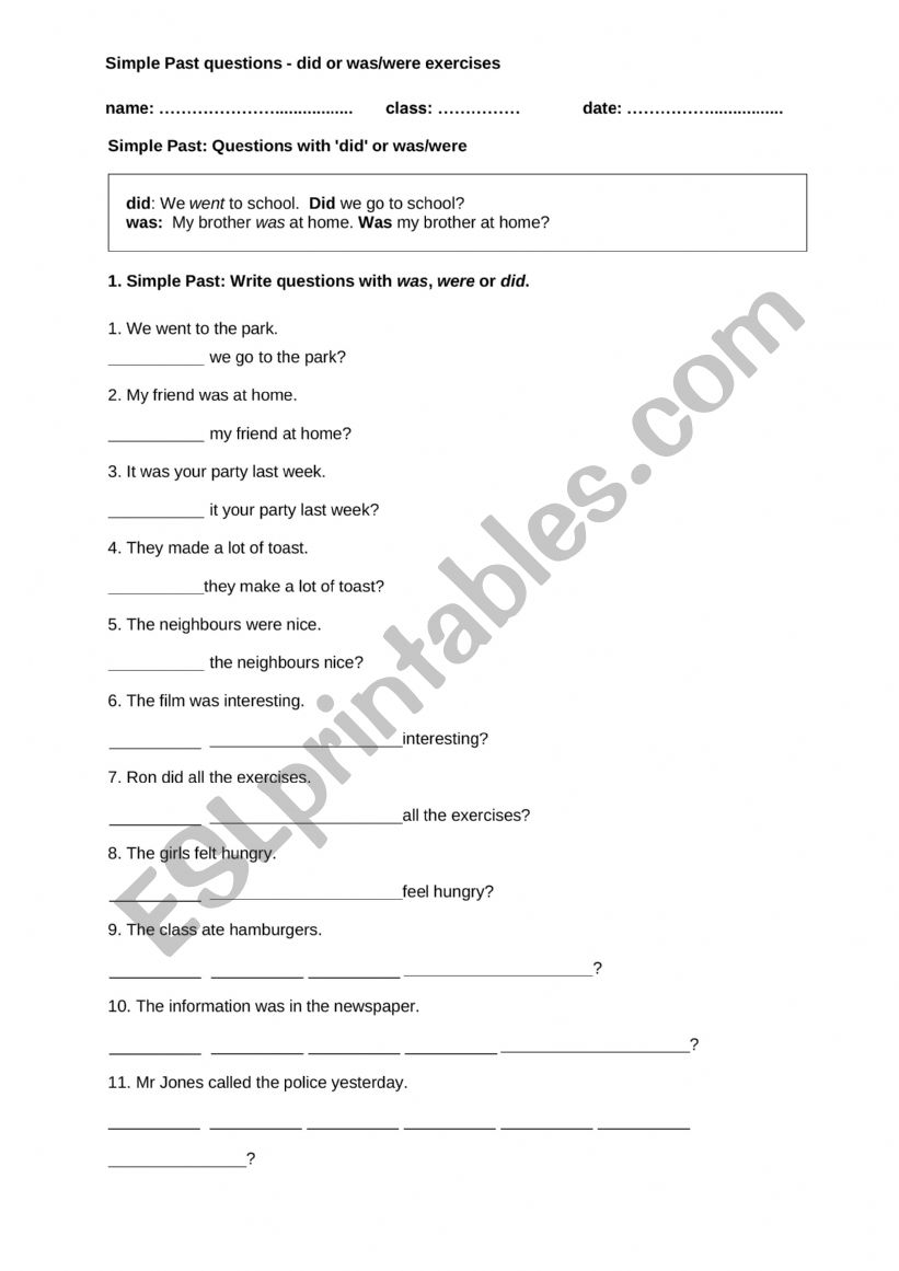 simple past worksheet