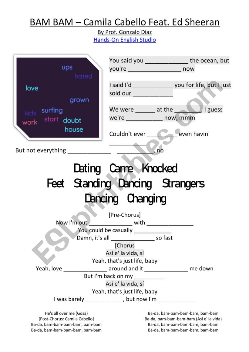 BAM BAM by Camila Cabello song worksheet 