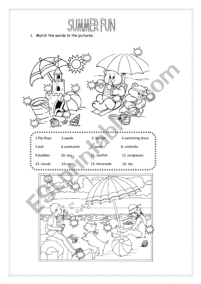 Summer fun worksheet