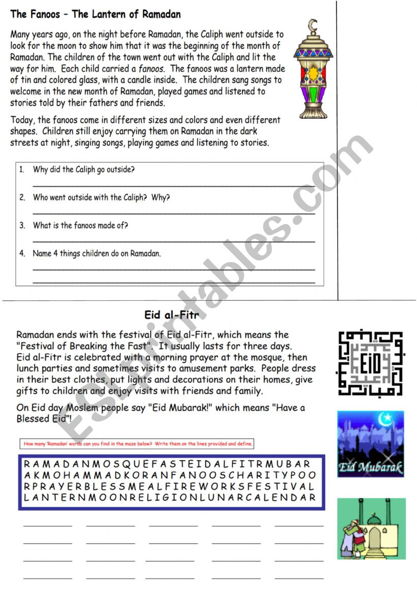 ramadan worksheet