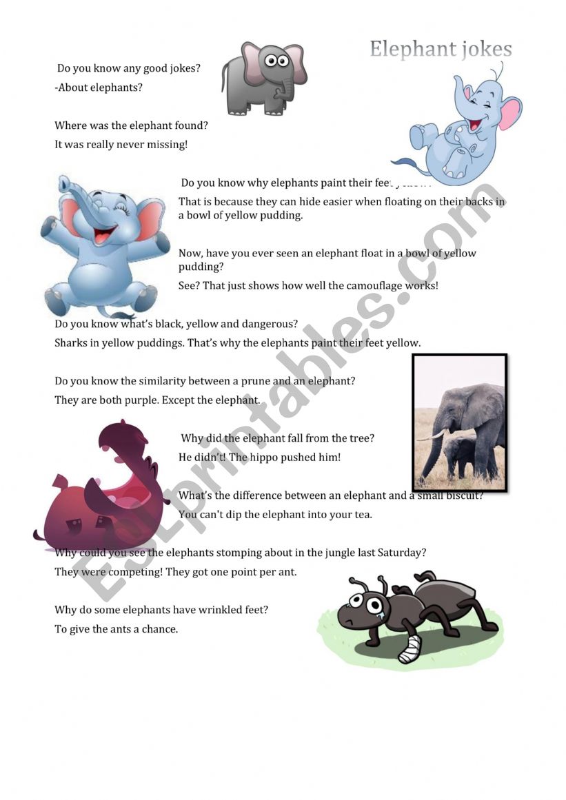 Elephant Jokes worksheet