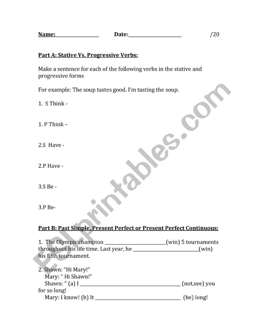 Stative Verbs worksheet