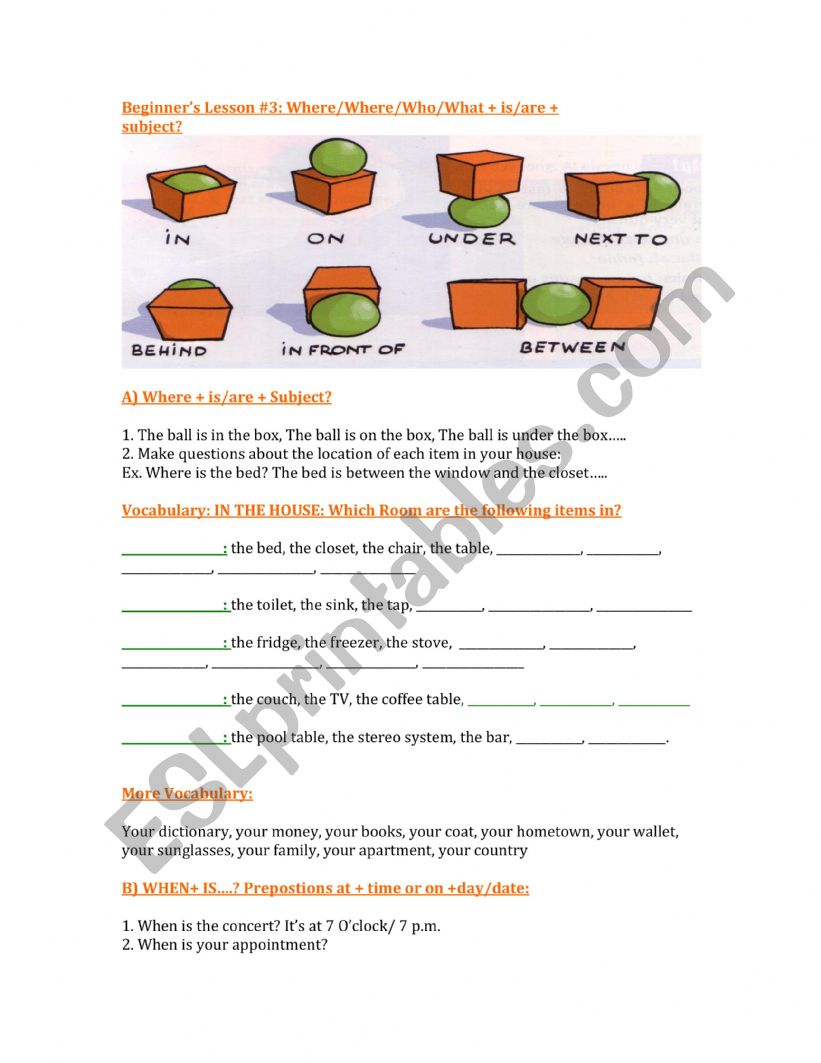 prepositions of place worksheet