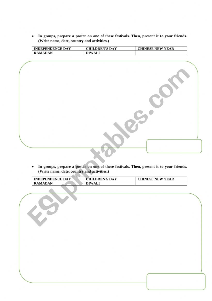 Work in pairs worksheet