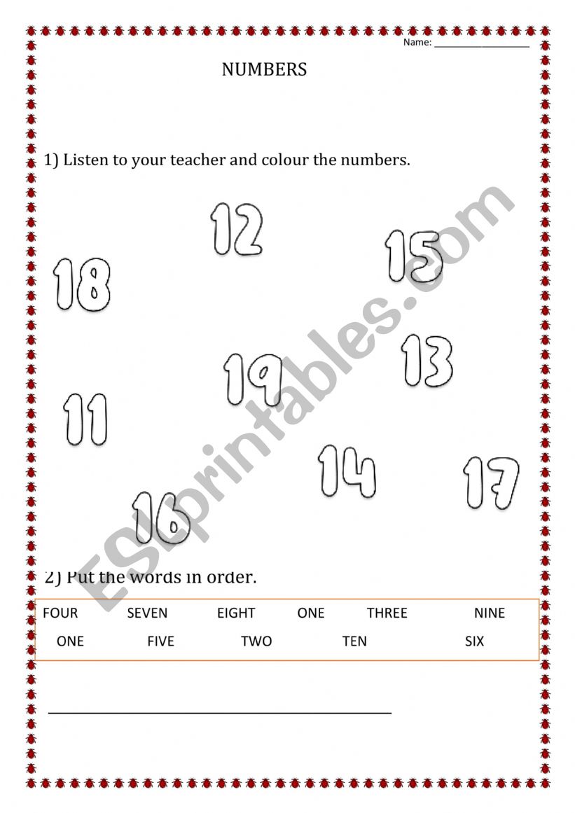 NUMBERS 1-20 worksheet